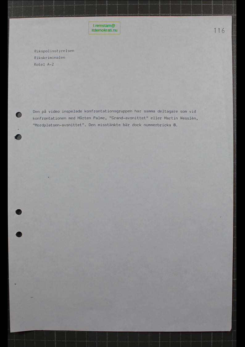 Förhör Anders Björkman ögonvittne till Palmemordet.