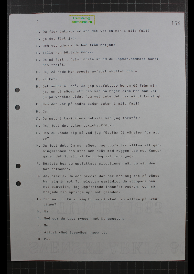 Förhör Ann-Charlott Holmgren ögonvittne till Palmemordet.