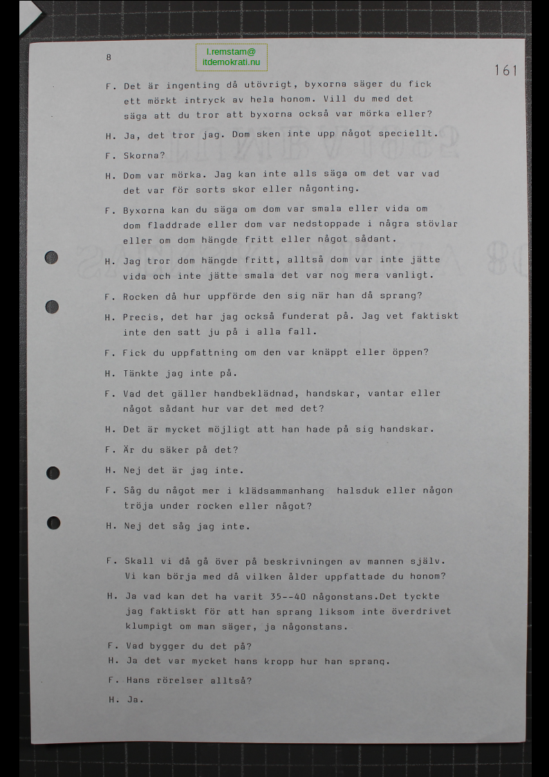 Förhör Ann-Charlott Holmgren ögonvittne till Palmemordet.
