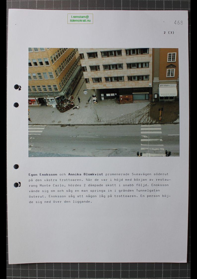 Förhör Egon Enocksson ögonvittne till Palmemordet.