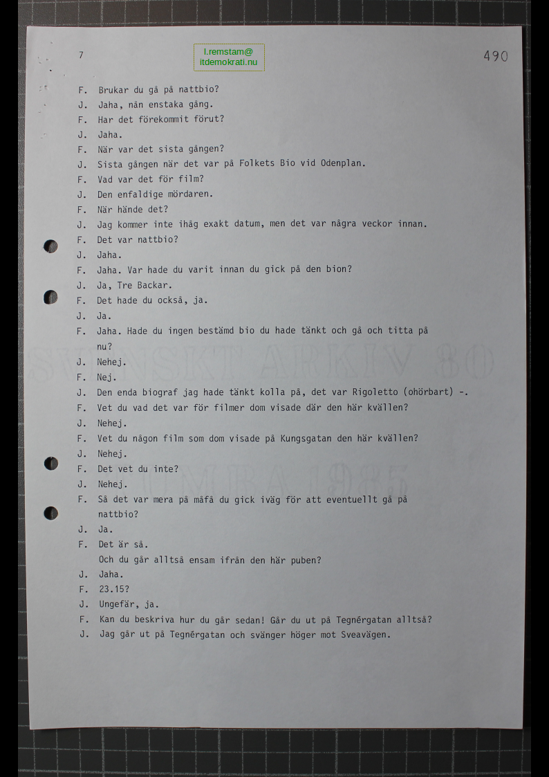 Förhör Lars Jeppsson ögonvittne till Palmemordet.