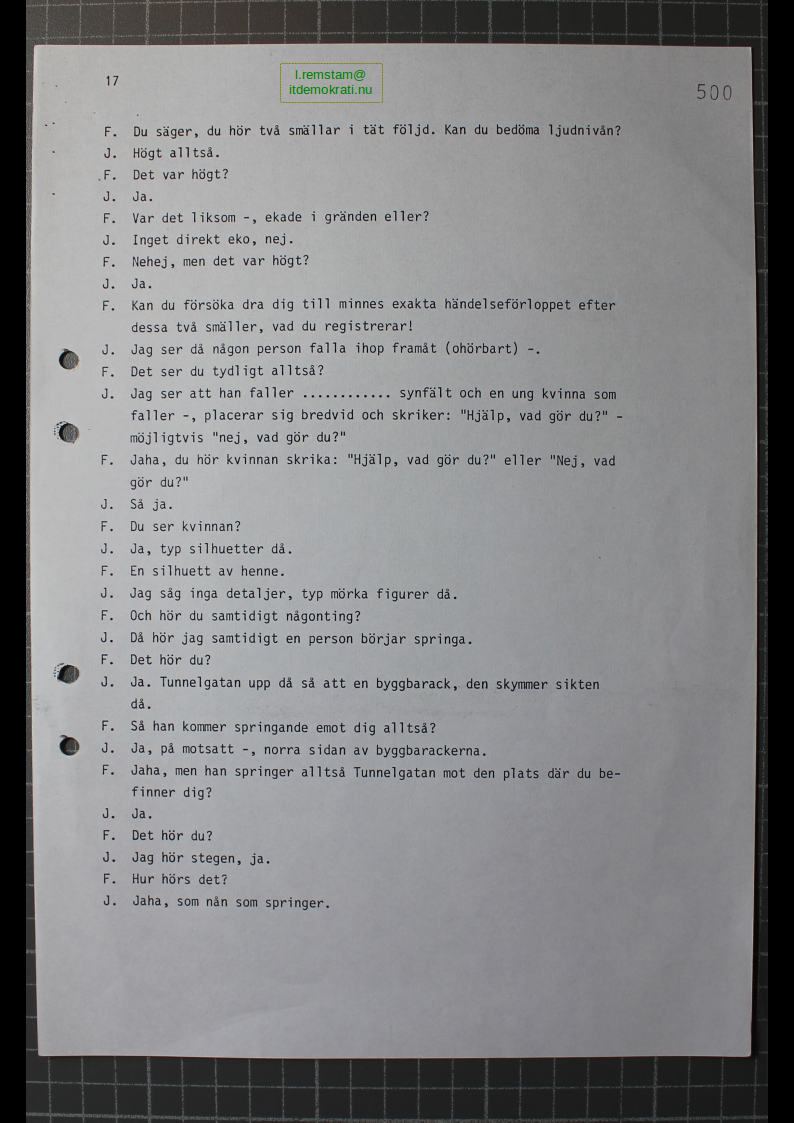 Förhör Lars Jeppsson ögonvittne till Palmemordet.