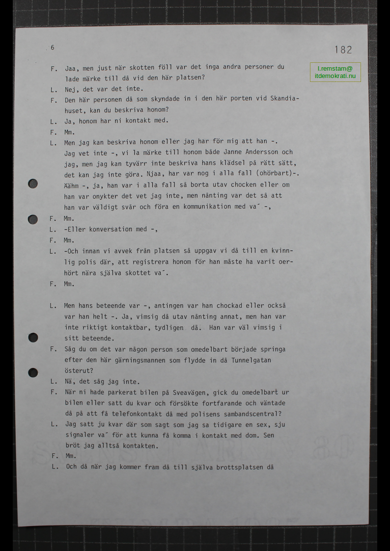 Förhör Leif Ljungqvist ögonvittne till Palmemordet.