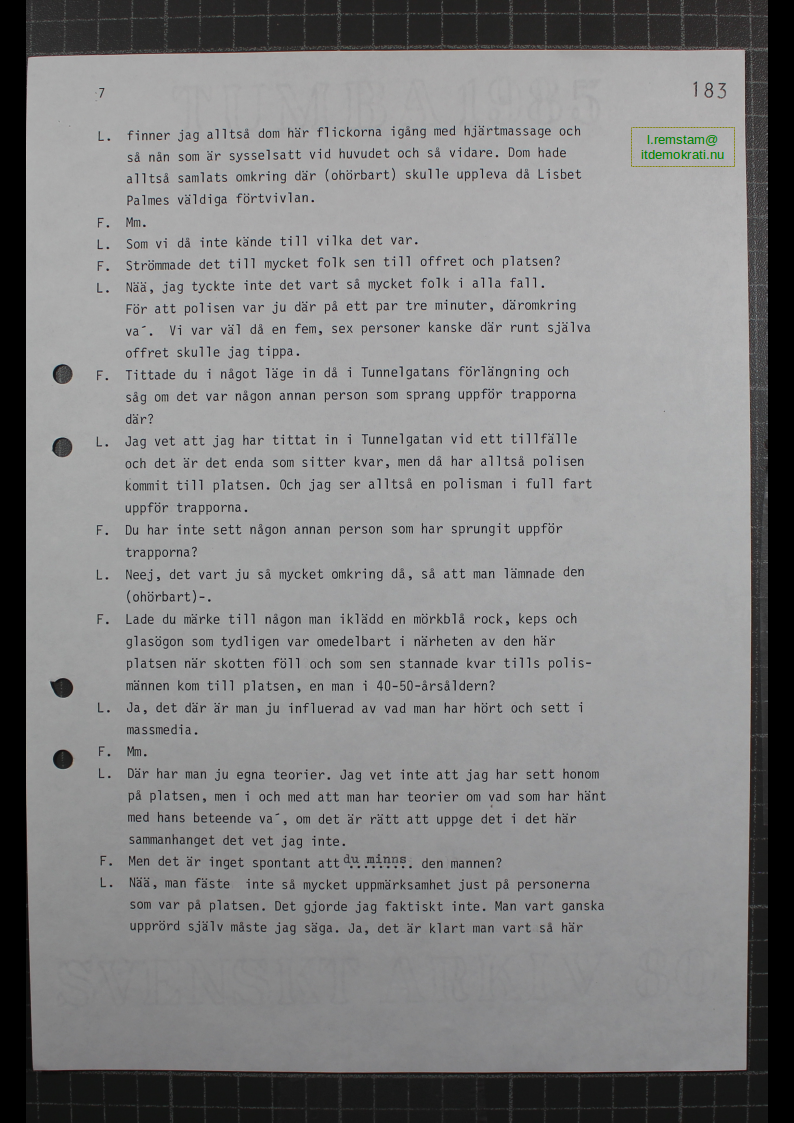 Förhör Leif Ljungqvist ögonvittne till Palmemordet.