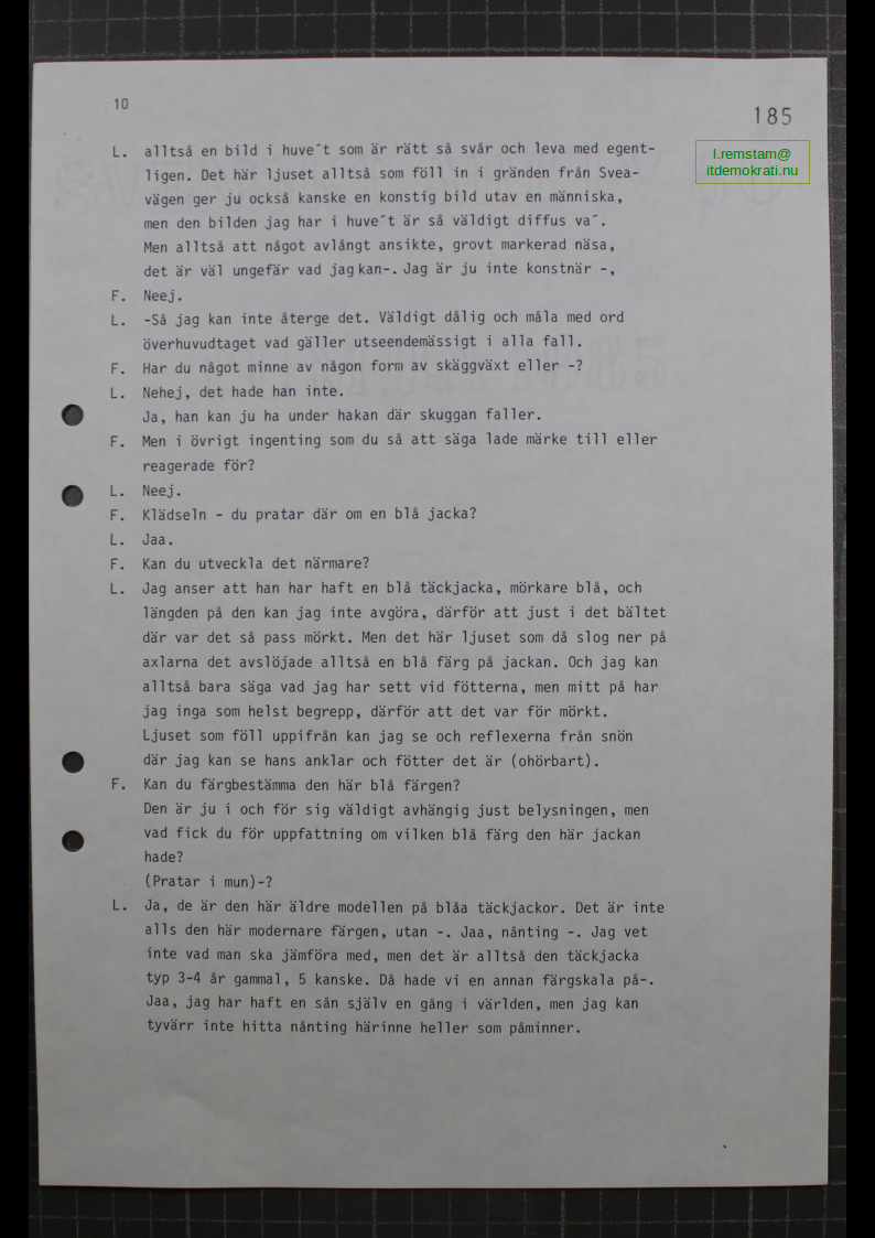 Förhör Leif Ljungqvist ögonvittne till Palmemordet.