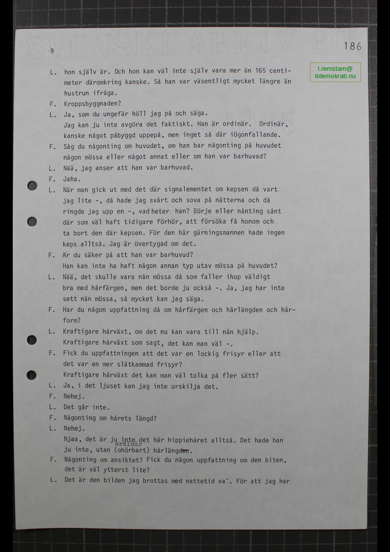 Förhör Leif Ljungqvist ögonvittne till Palmemordet.