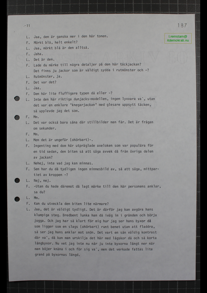 Förhör Leif Ljungqvist ögonvittne till Palmemordet.