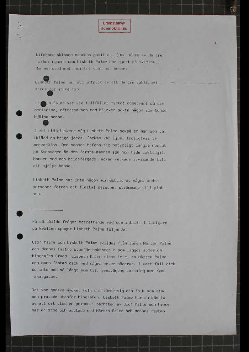 Förhör Lisbeth Palme ögonvittne till Palmemordet.
