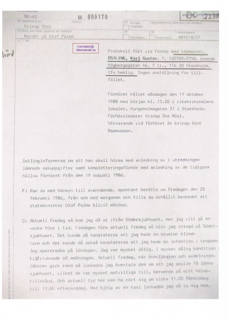 C G Östling Palmemordet