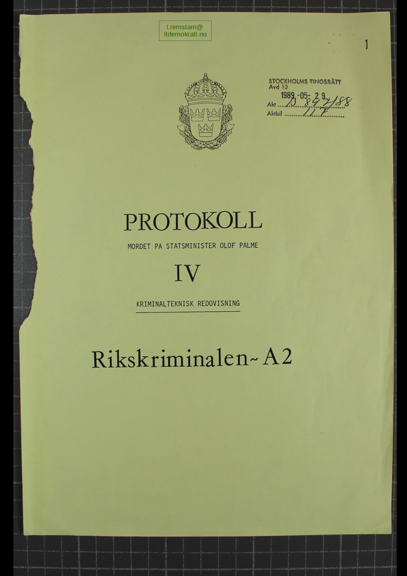 Polisens Undersökningsprotokoll över brottsplatsen.